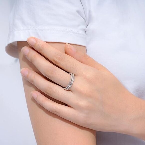 Rhodium Plated Sterling Silver Stacking Ring Set of 3 - Picture 2 of 5